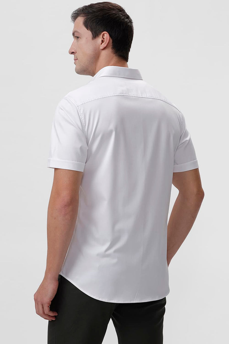 BASICS SLIM FIT LUCENT WHITE BAMBOO POLYESTER STRETCH HALFSLEEVES SHIRT