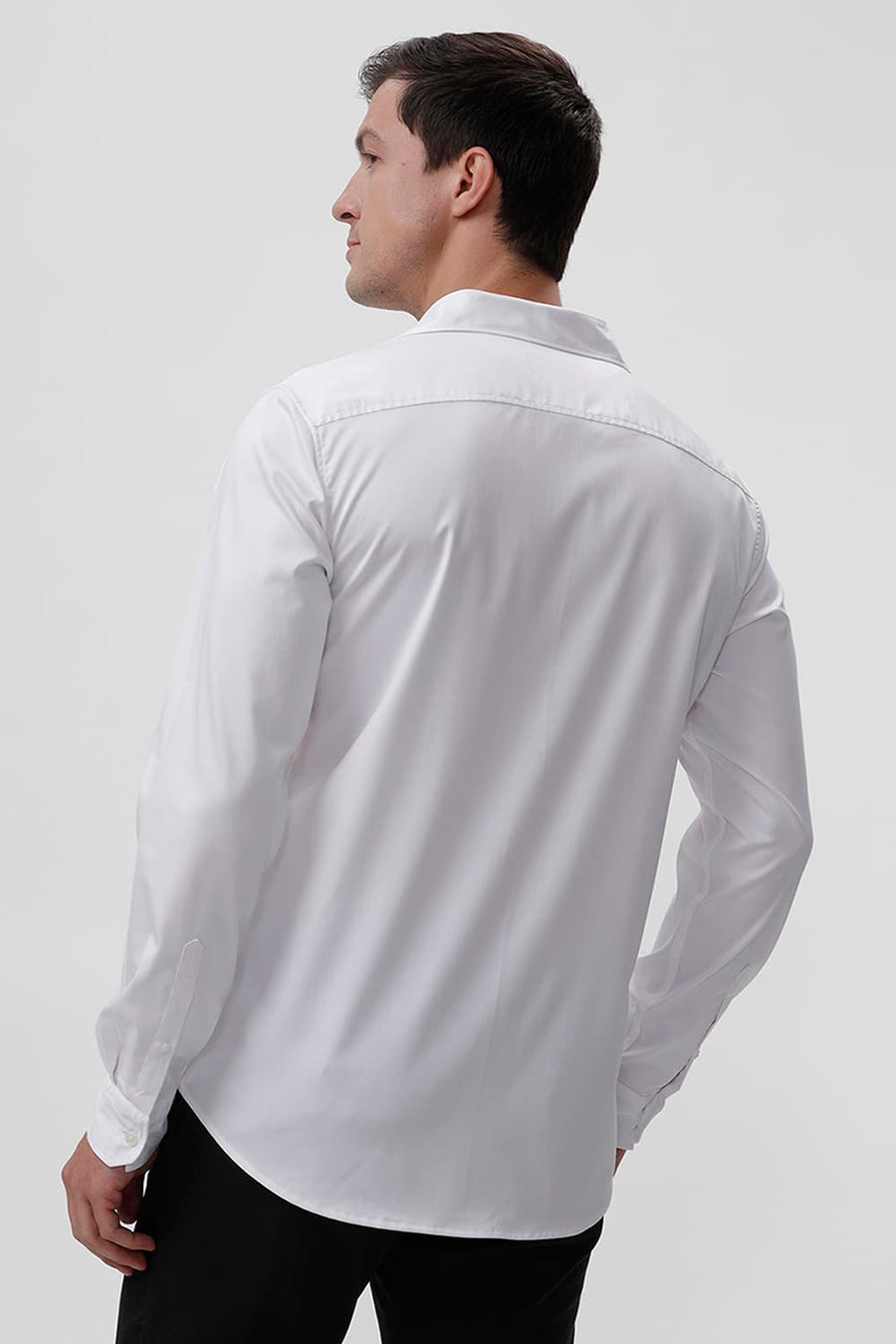 BASICS SLIM FIT LUCENT WHITE BAMBOO POLYESTER STRETCH SHIRT