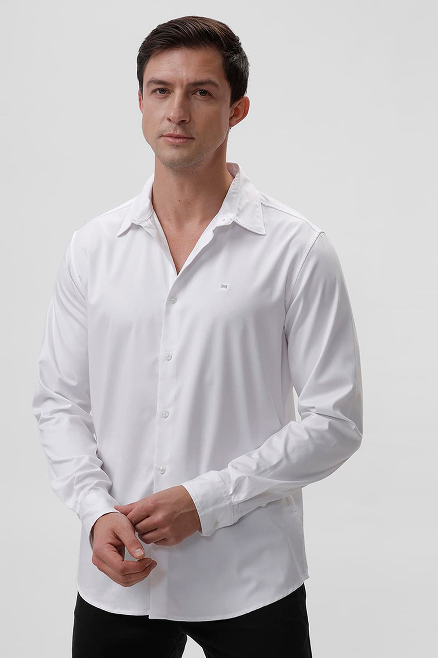 BASICS SLIM FIT LUCENT WHITE BAMBOO POLYESTER STRETCH SHIRT