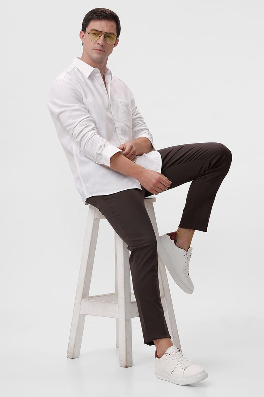 BASICS SLIM FIT LUCENT WHITE BAMBOO POLYESTER STRETCH SHIRT