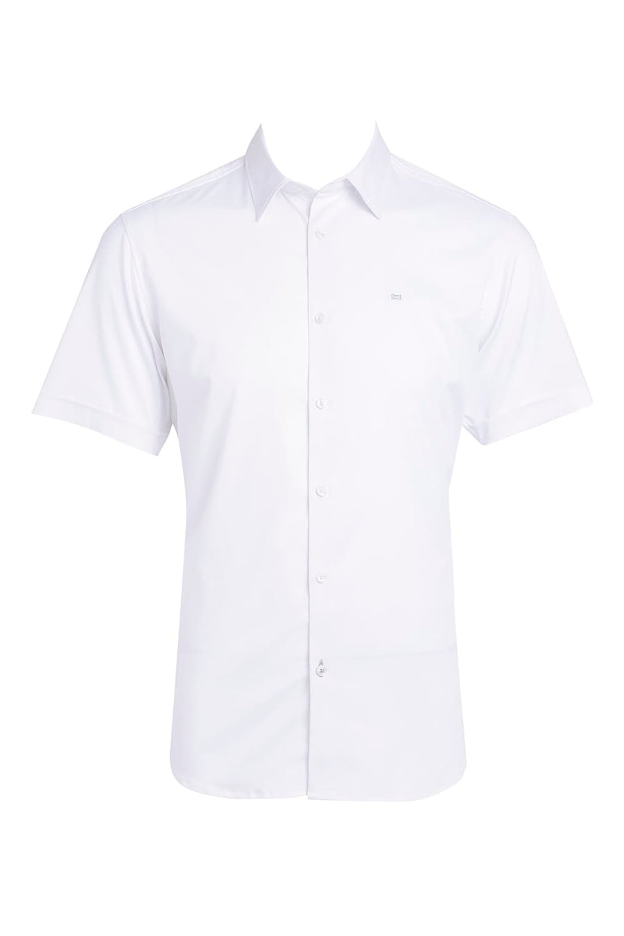 BASICS SLIM FIT LUCENT WHITE BAMBOO POLYESTER STRETCH HALFSLEEVES SHIRT