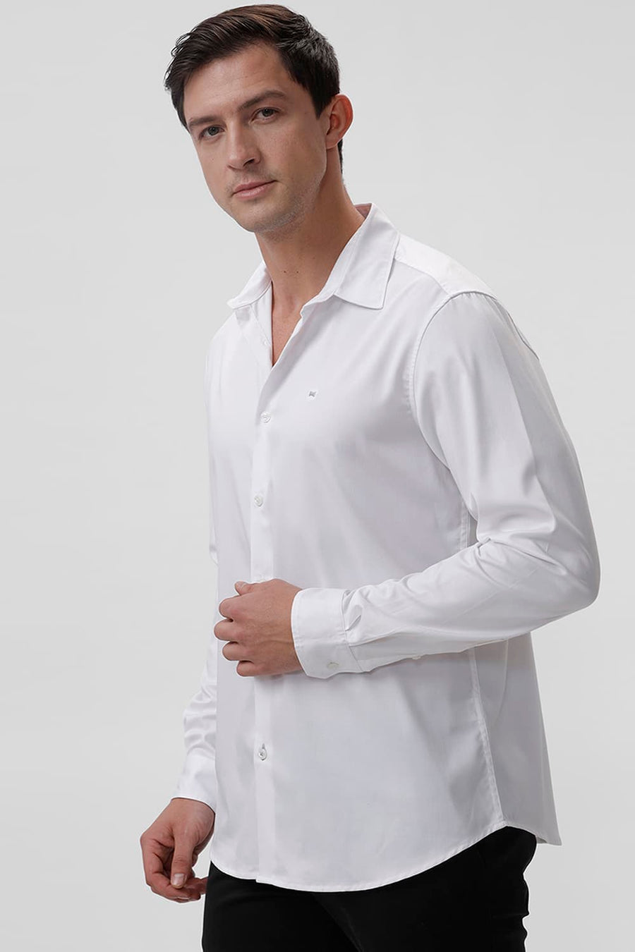 BASICS SLIM FIT LUCENT WHITE BAMBOO POLYESTER STRETCH SHIRT