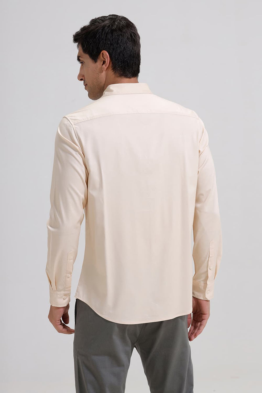 BASICS SLIM FIT BEIGE SHORT BREAD BAMBOO POLYESTER STRETCH SHIRT