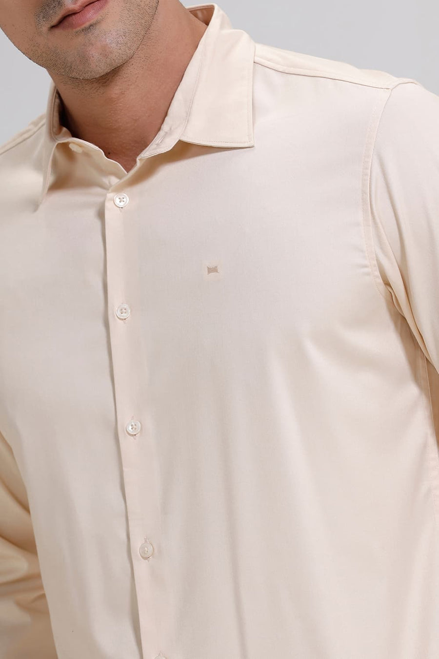 BASICS SLIM FIT BEIGE SHORT BREAD BAMBOO POLYESTER STRETCH SHIRT