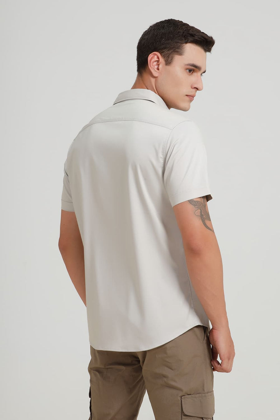 BASICS SLIM FIT MOONSTRUCK GREY BAMBOO POLYESTER STRETCH HALFSLEEVES SHIRT