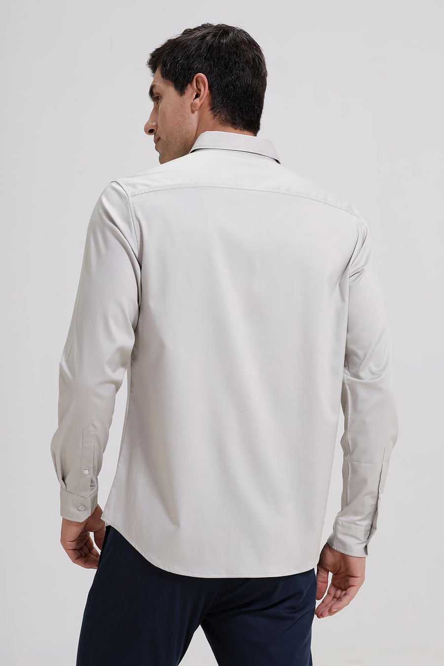 BASICS SLIM FIT MOONSTRUCK GREY BAMBOO POLYESTER STRETCH SHIRT