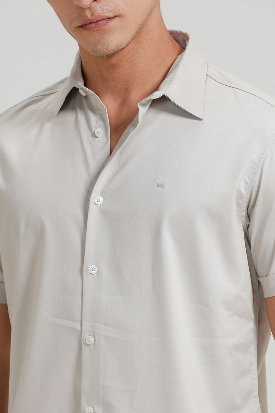 BASICS SLIM FIT MOONSTRUCK GREY BAMBOO POLYESTER STRETCH HALFSLEEVES SHIRT