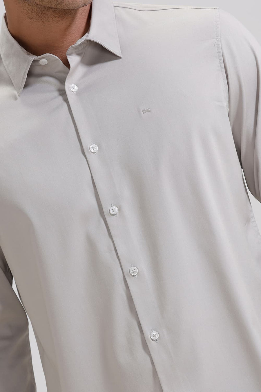 BASICS SLIM FIT MOONSTRUCK GREY BAMBOO POLYESTER STRETCH SHIRT