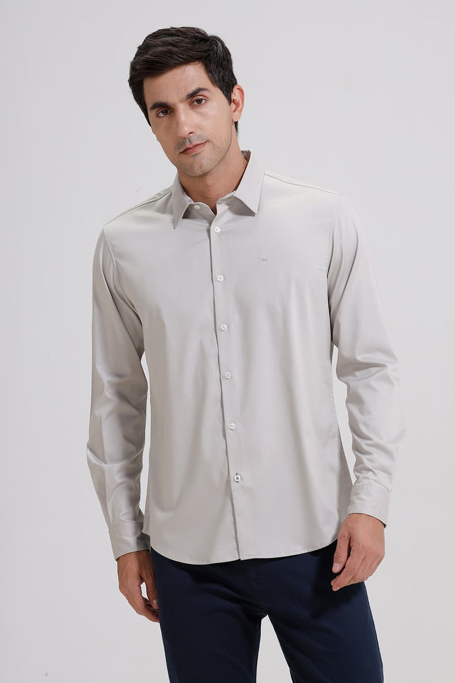 BASICS SLIM FIT MOONSTRUCK GREY BAMBOO POLYESTER STRETCH SHIRT