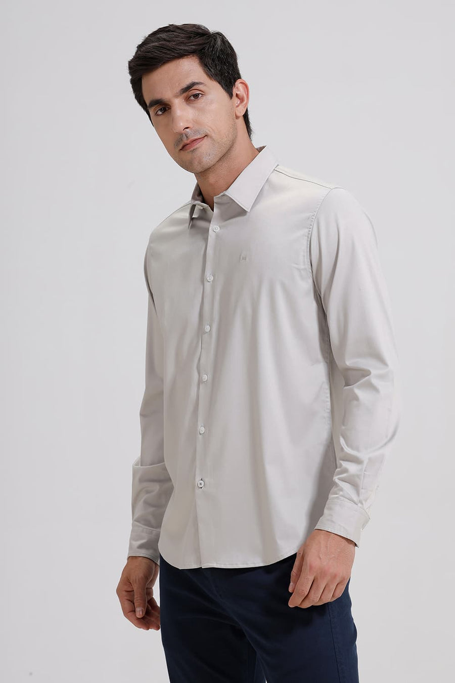 BASICS SLIM FIT MOONSTRUCK GREY BAMBOO POLYESTER STRETCH SHIRT