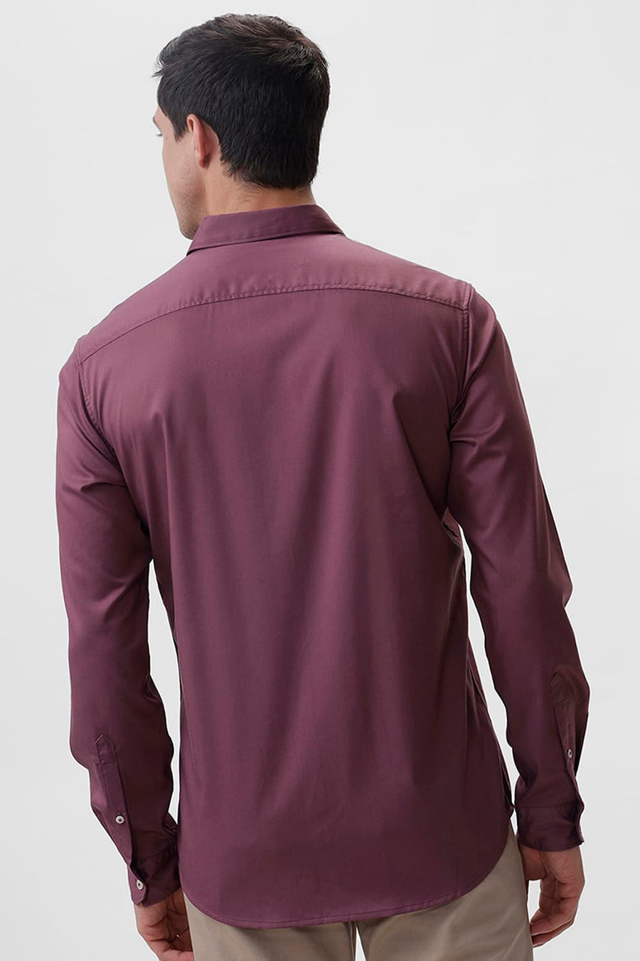 BASICS SLIM FIT PURPLE GRAPE BAMBOO POLYESTER STRETCH SHIRT