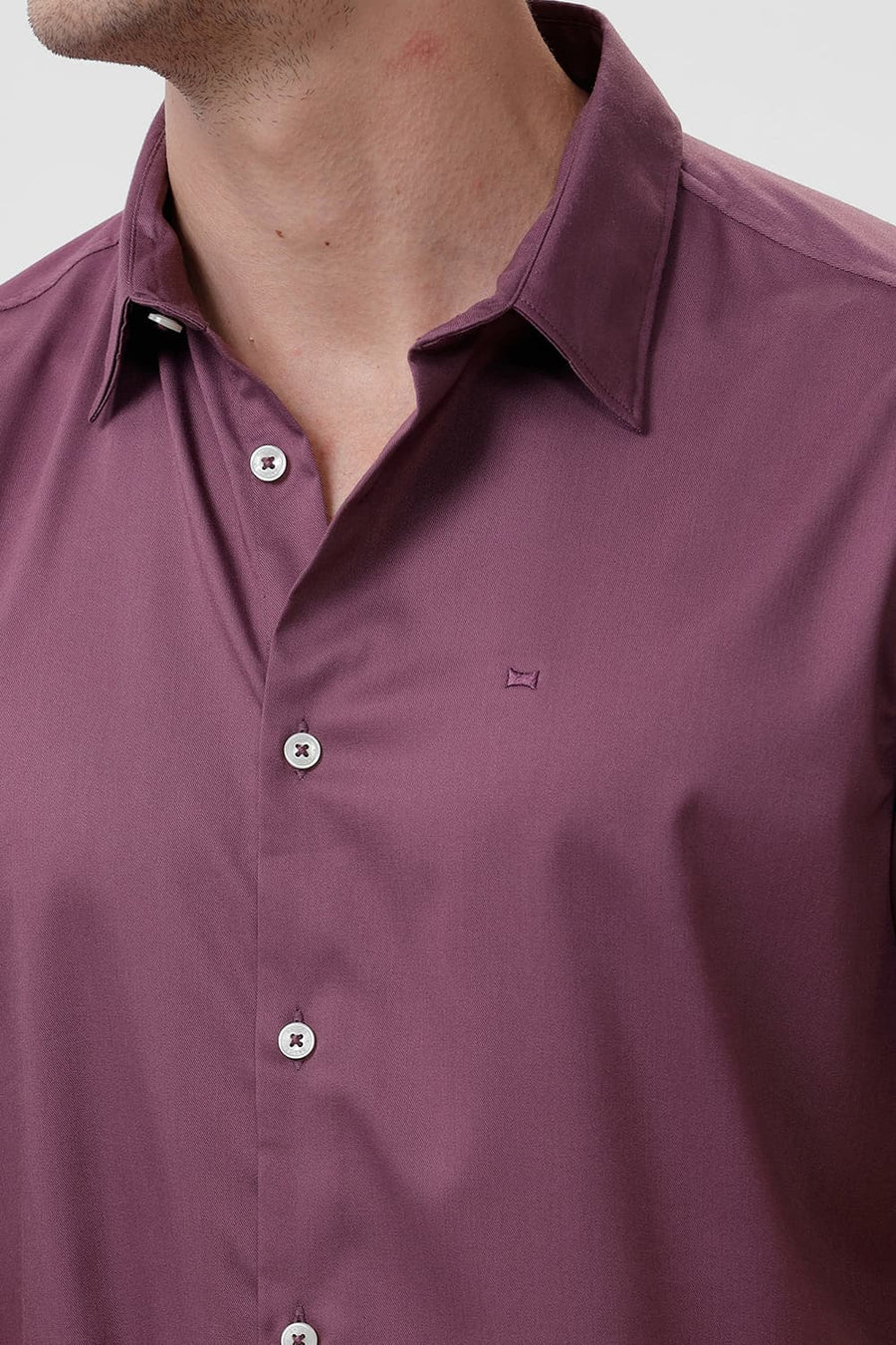 BASICS SLIM FIT PURPLE GRAPE BAMBOO POLYESTER STRETCH HALFSLEEVES SHIRT