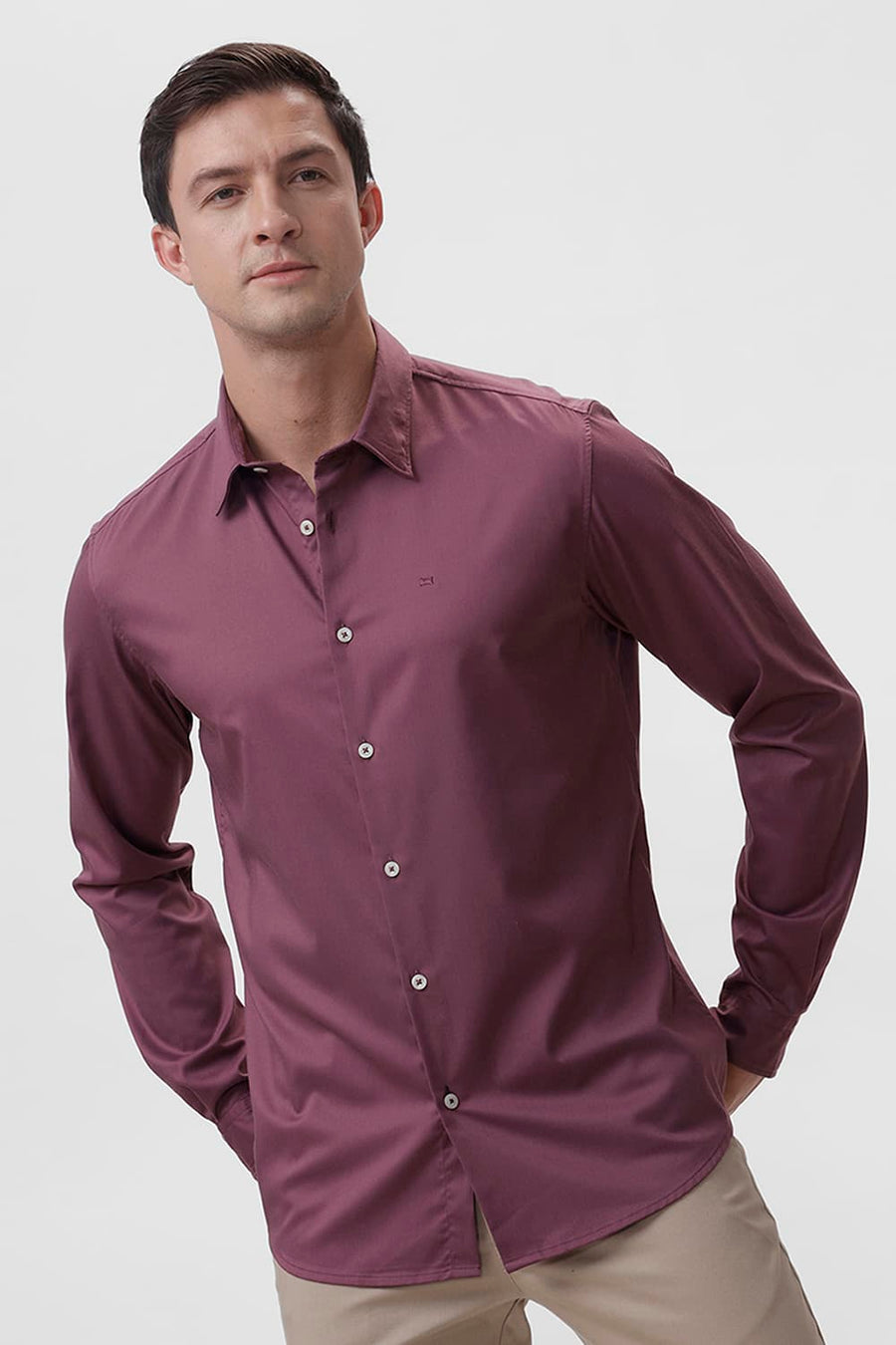 BASICS SLIM FIT PURPLE GRAPE BAMBOO POLYESTER STRETCH SHIRT