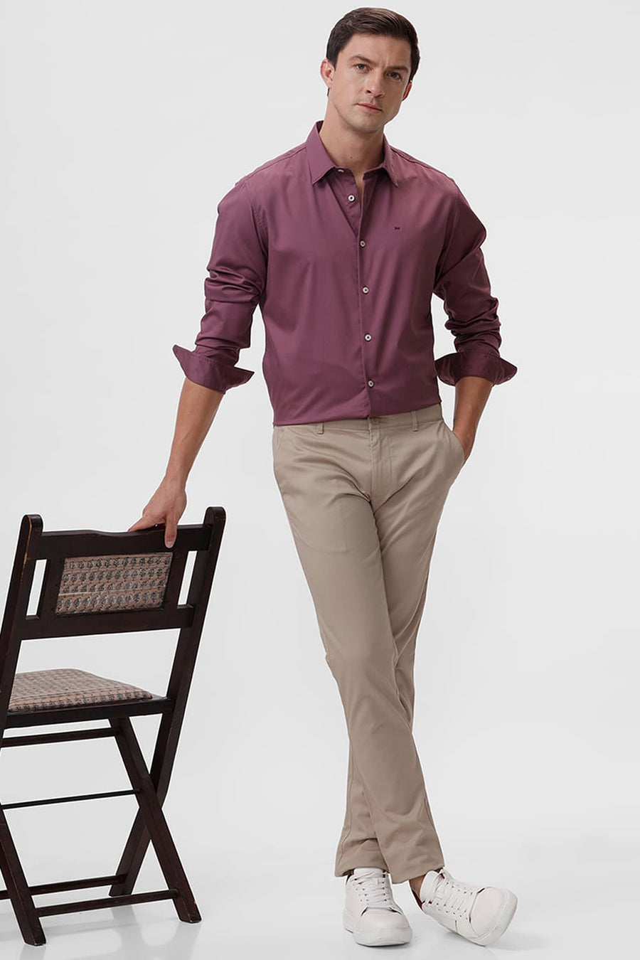 BASICS SLIM FIT PURPLE GRAPE BAMBOO POLYESTER STRETCH SHIRT