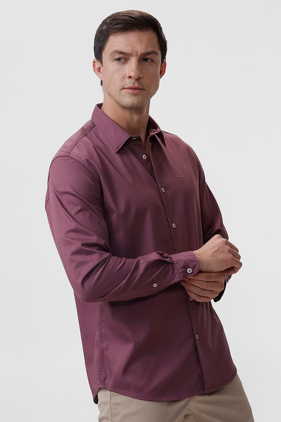 BASICS SLIM FIT PURPLE GRAPE BAMBOO POLYESTER STRETCH SHIRT