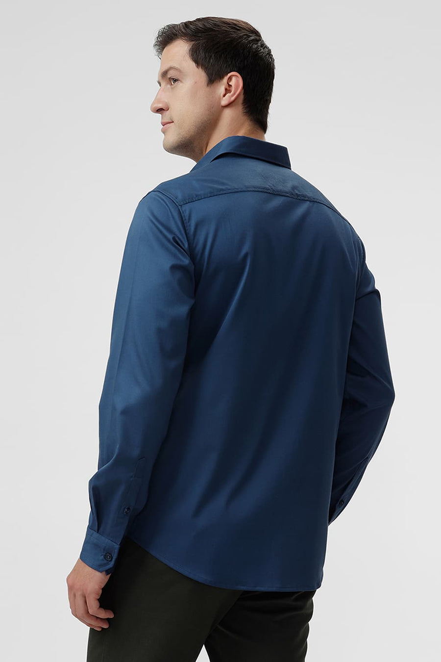 BASICS SLIM FIT MOROCCAN NAVY BAMBOO POLYESTER STRETCH SHIRT