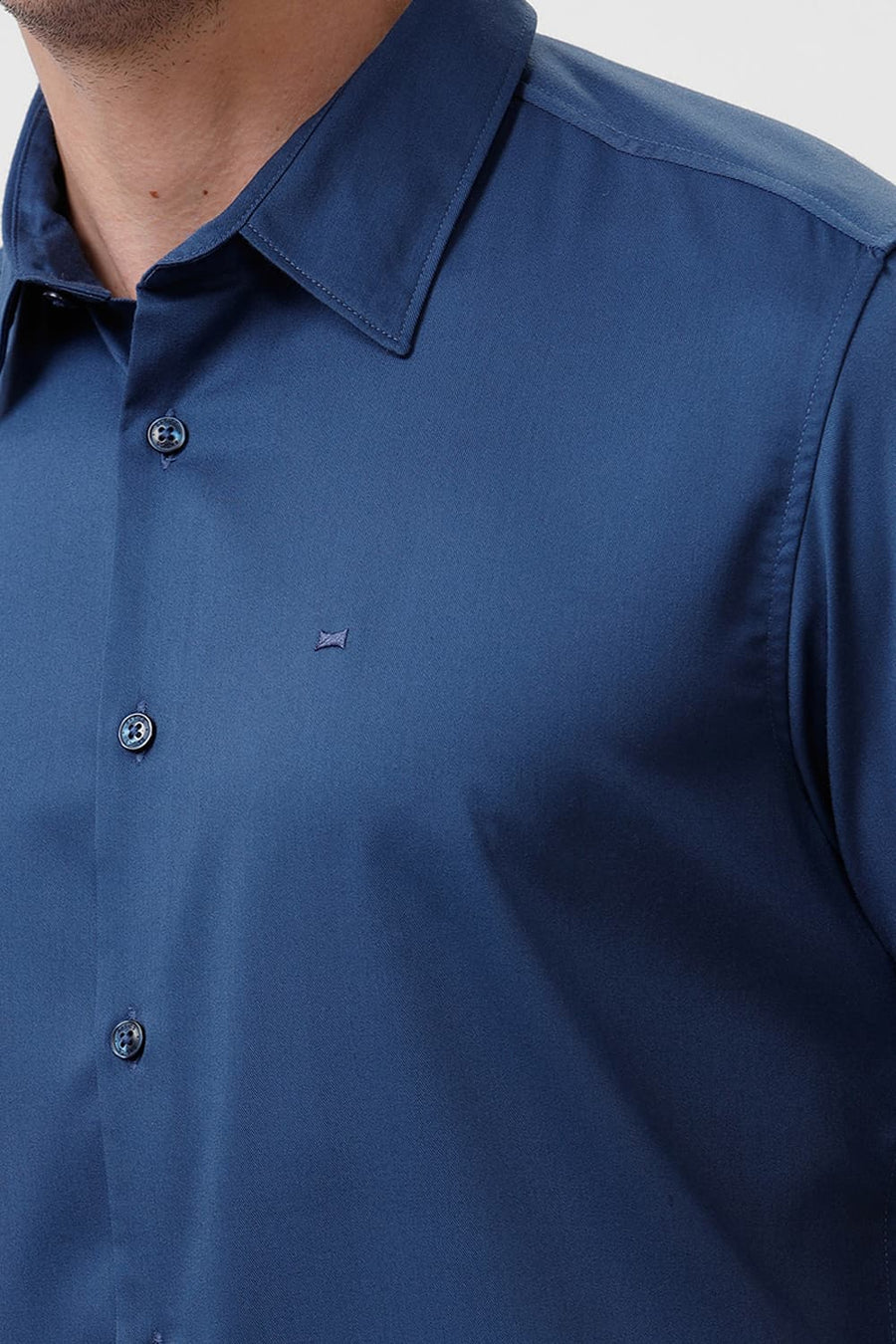 BASICS SLIM FIT MOROCCAN NAVY BAMBOO POLYESTER STRETCH HALFSLEEVES SHIRT