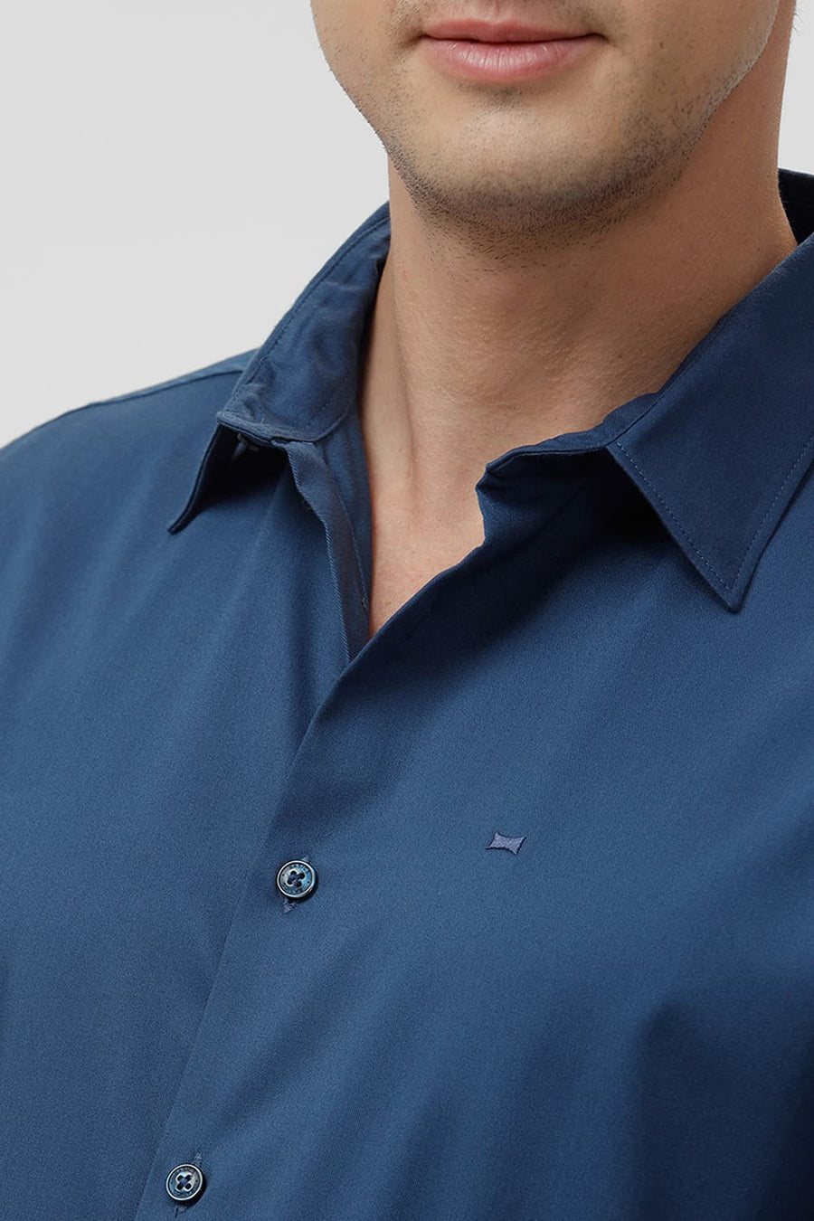 BASICS SLIM FIT MOROCCAN NAVY BAMBOO POLYESTER STRETCH SHIRT