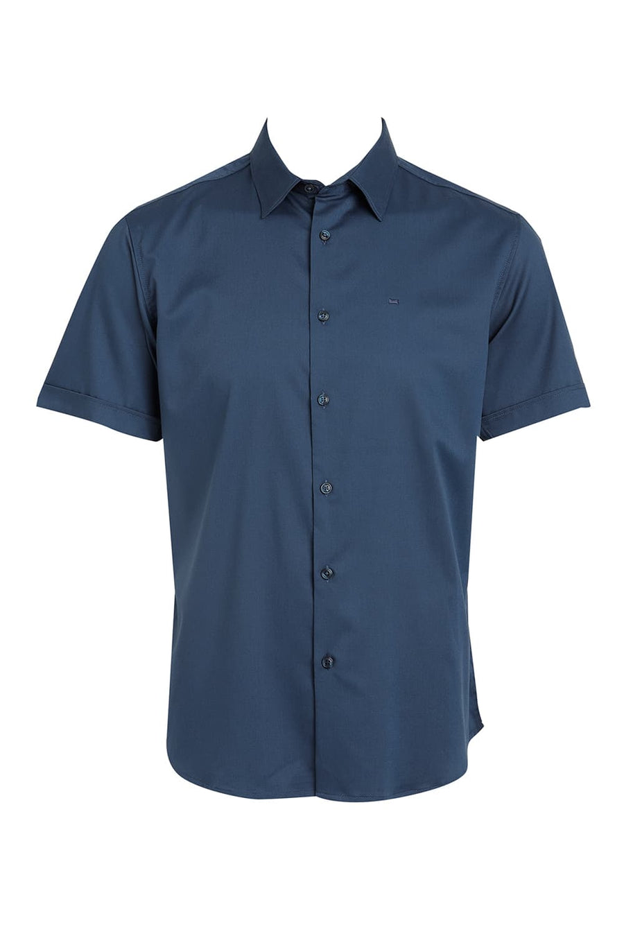 BASICS SLIM FIT MOROCCAN NAVY BAMBOO POLYESTER STRETCH HALFSLEEVES SHIRT