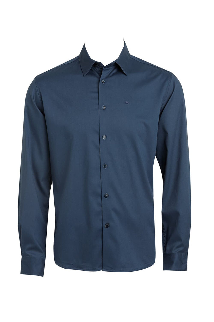 BASICS SLIM FIT MOROCCAN NAVY BAMBOO POLYESTER STRETCH SHIRT