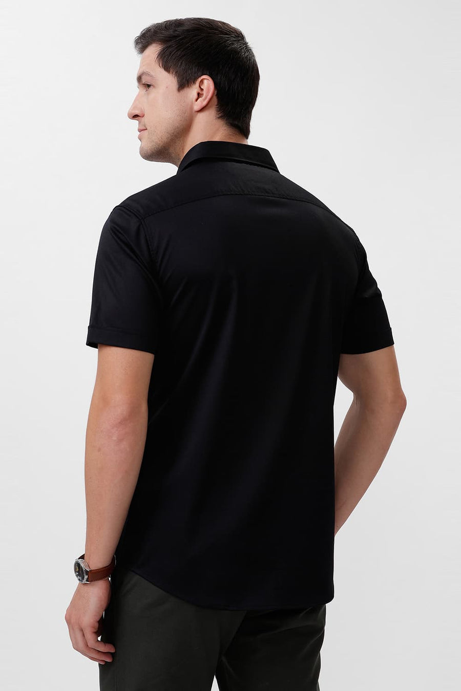 BASICS SLIM FIT BRISTOL BLACK BAMBOO POLYESTER STRETCH HALFSLEEVES SHIRT