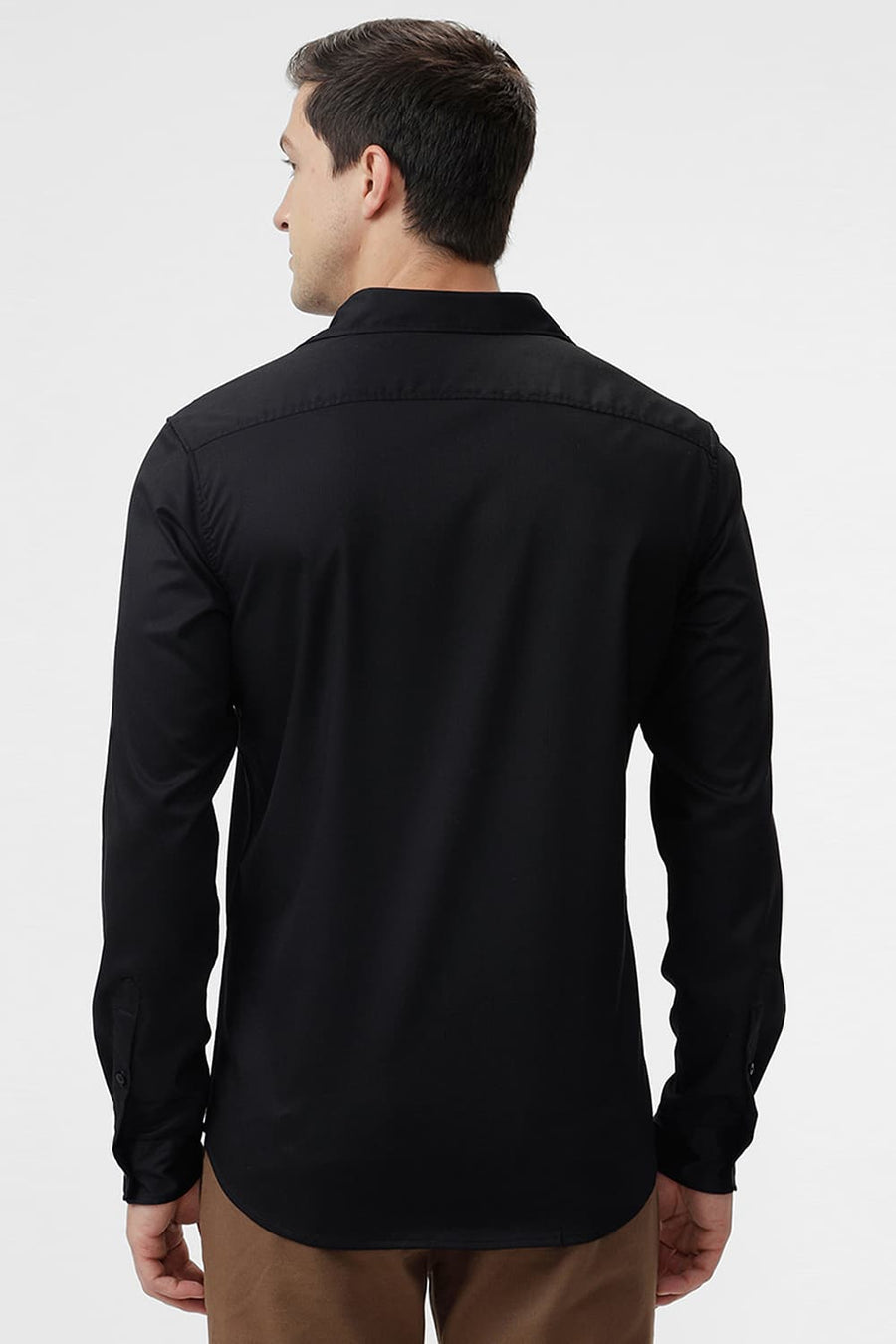 BASICS SLIM FIT BRISTOL BLACK BAMBOO POLYESTER STRETCH SHIRT