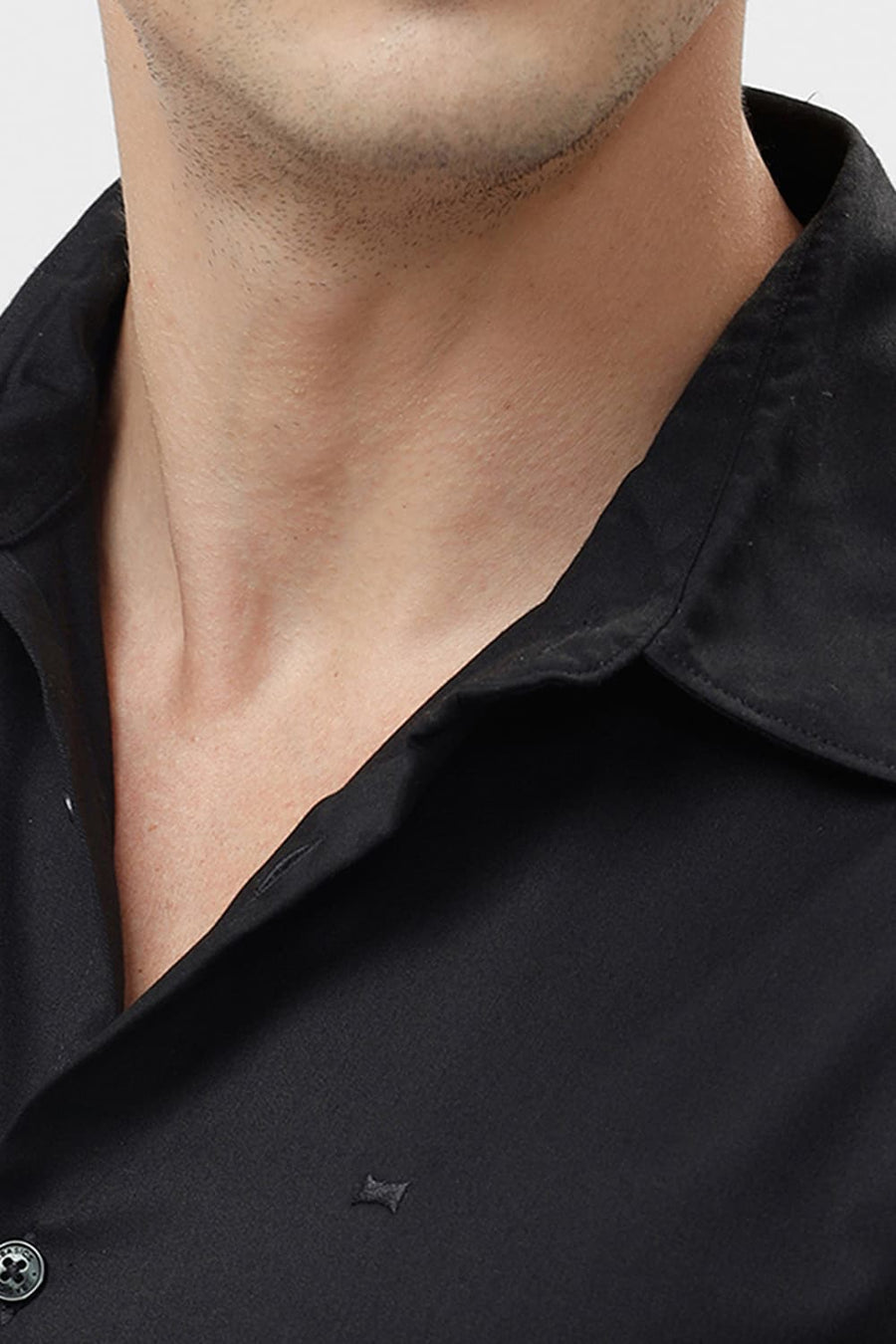 BASICS SLIM FIT BRISTOL BLACK BAMBOO POLYESTER STRETCH SHIRT