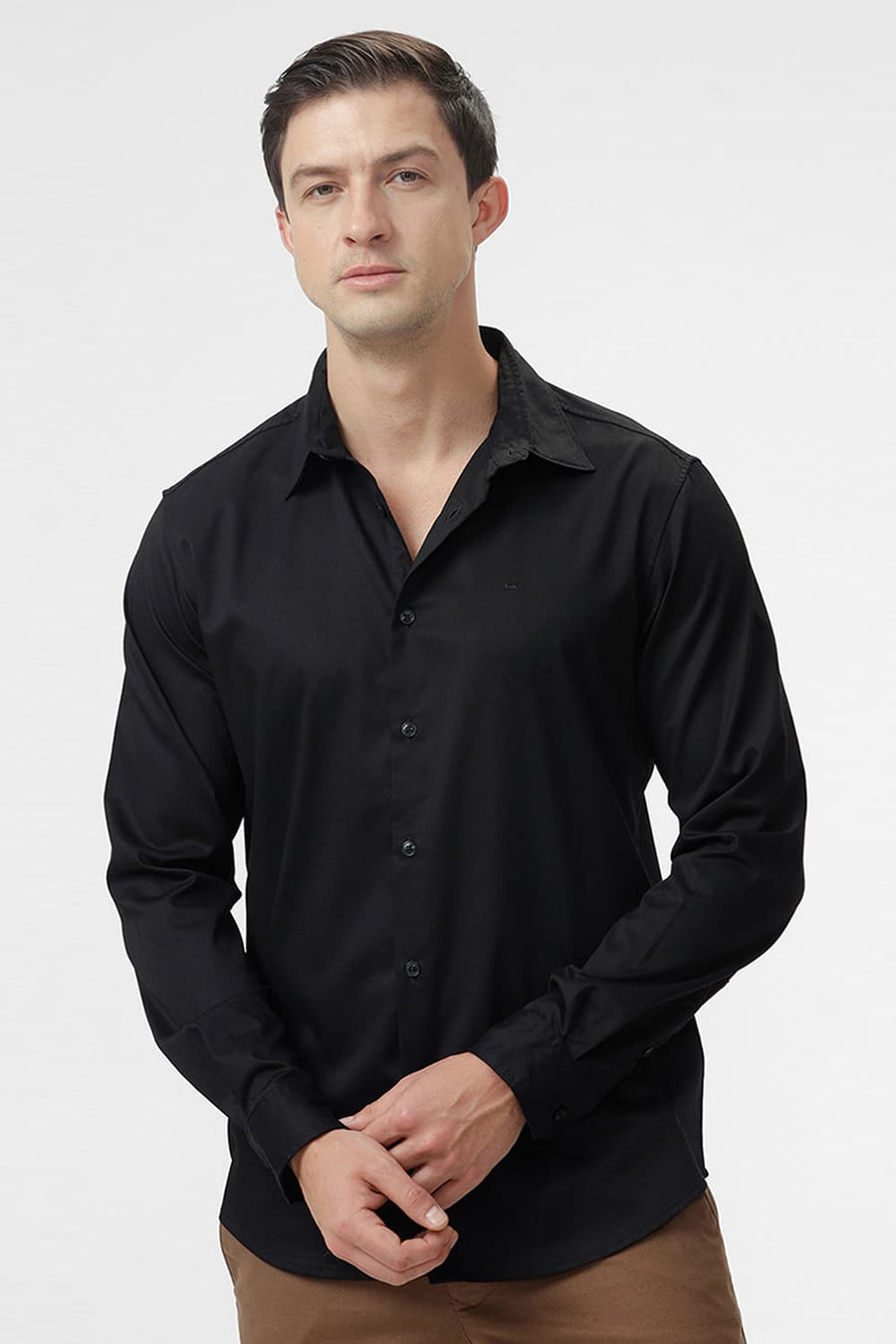 BASICS SLIM FIT BRISTOL BLACK BAMBOO POLYESTER STRETCH SHIRT
