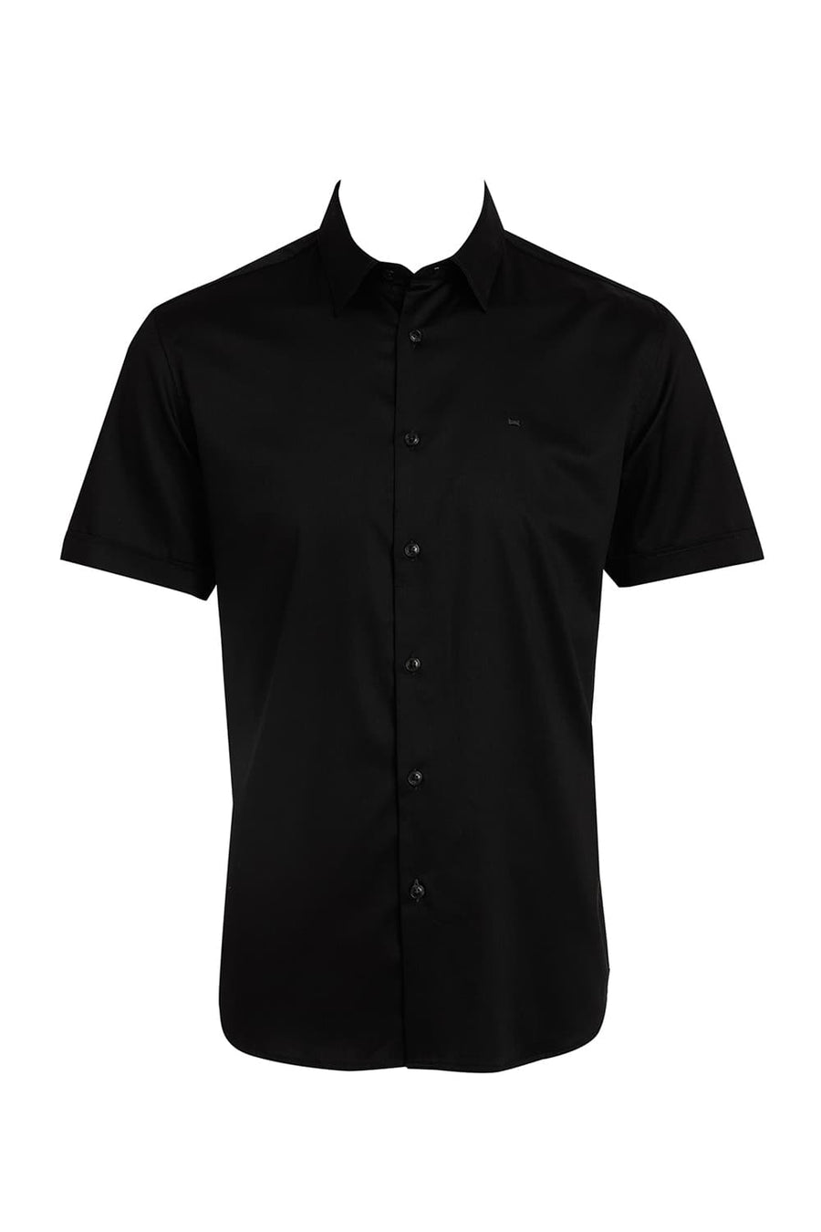 BASICS SLIM FIT BRISTOL BLACK BAMBOO POLYESTER STRETCH HALFSLEEVES SHIRT