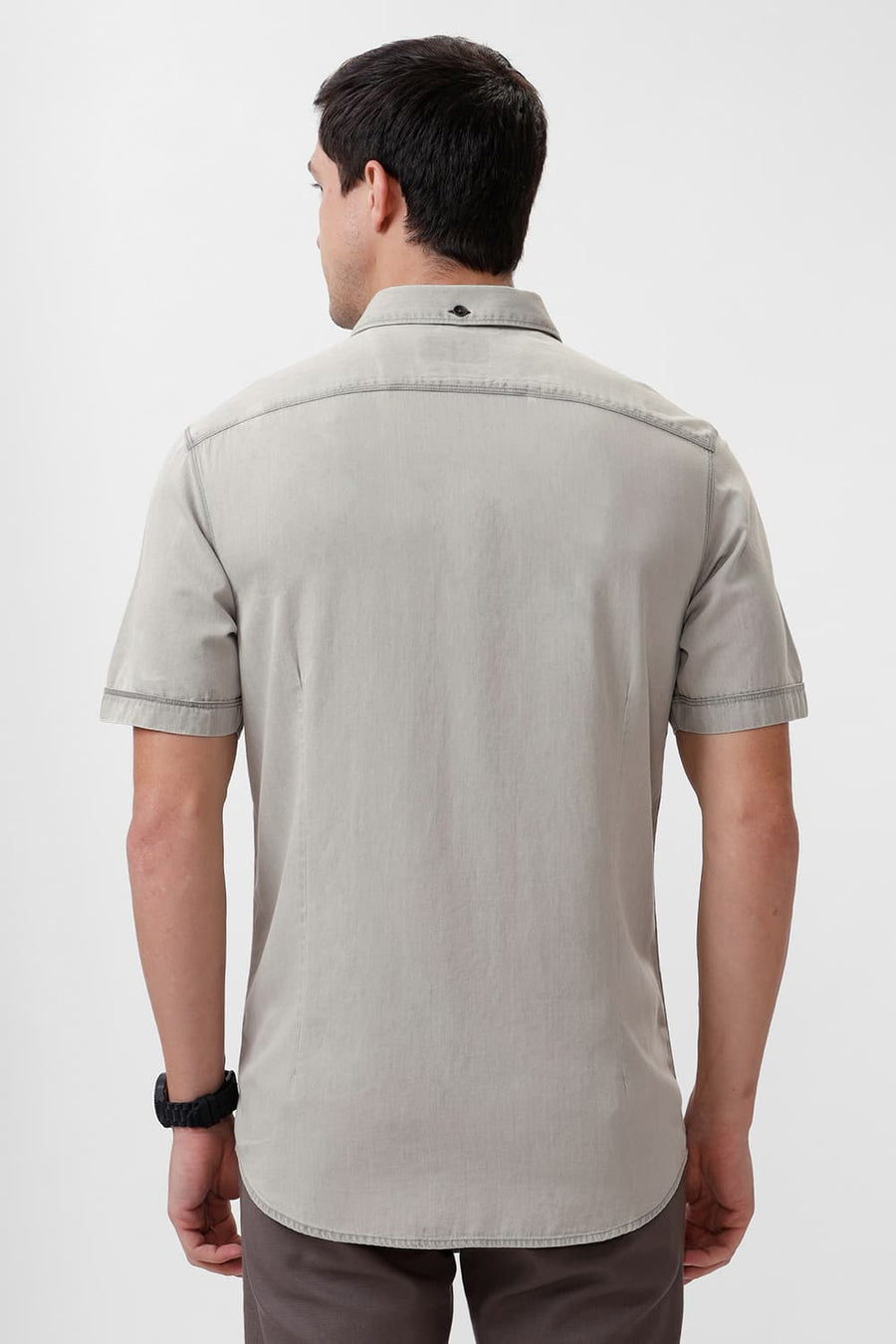 BASICS SLIM FIT BLACK ICE COTTON SULPHUR HALFSLEEVES SHIRT