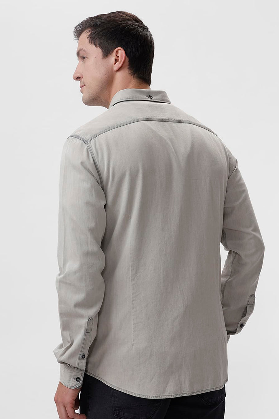 BASICS SLIM FIT BLACK ICE COTTON SULPHUR SHIRT