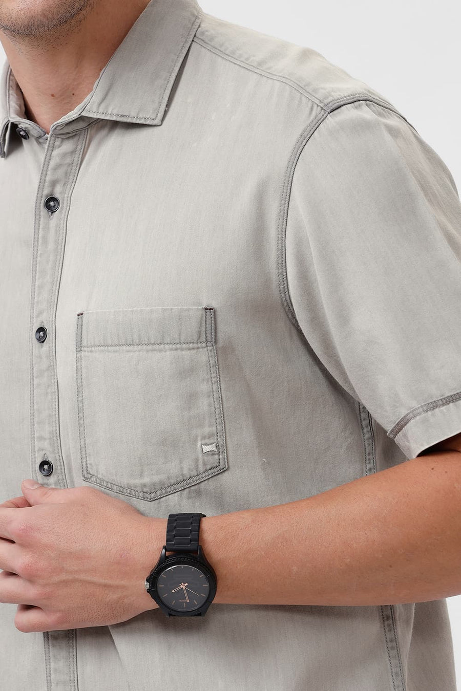 BASICS SLIM FIT BLACK ICE COTTON SULPHUR HALFSLEEVES SHIRT