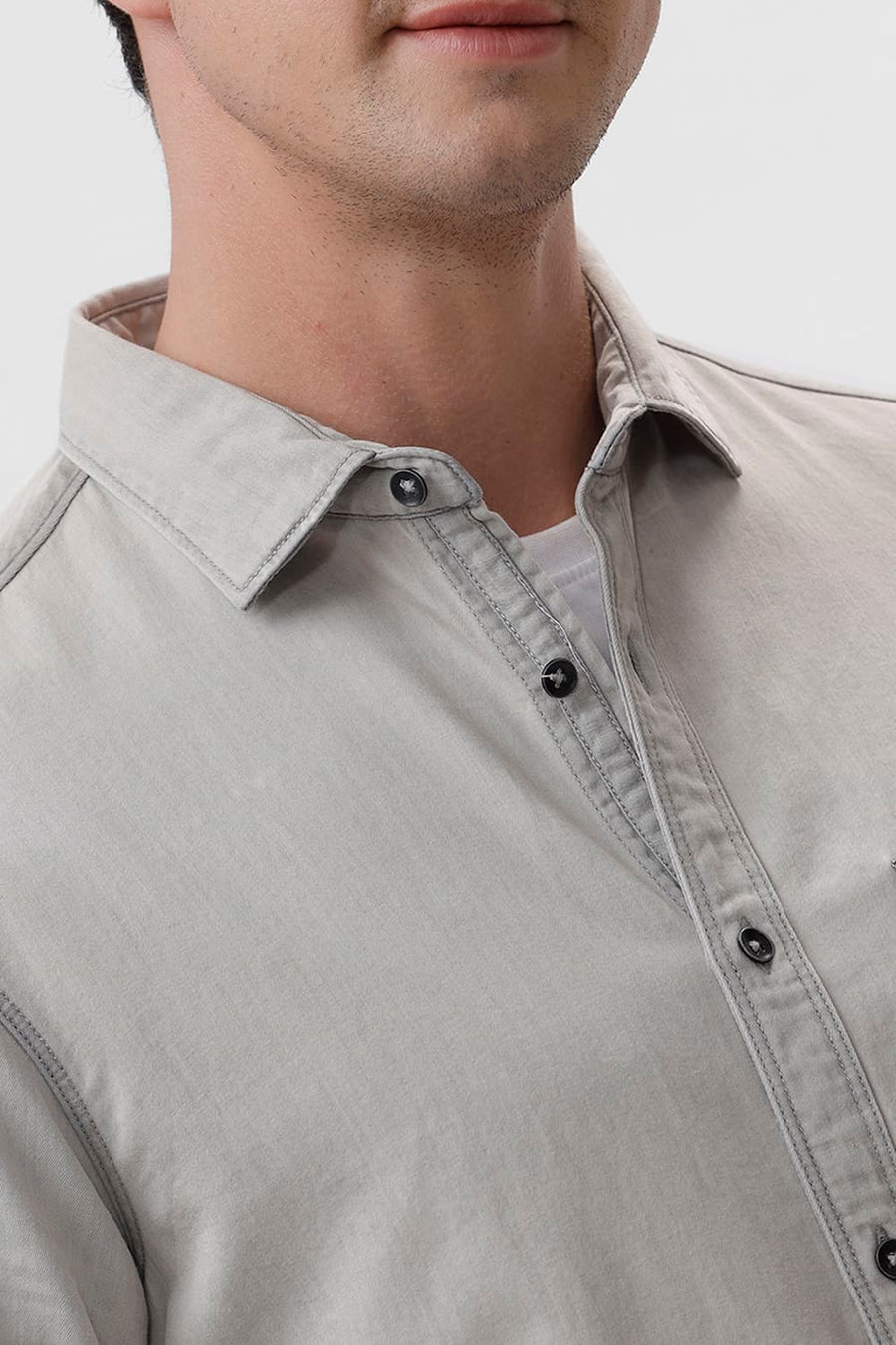 BASICS SLIM FIT BLACK ICE COTTON SULPHUR SHIRT