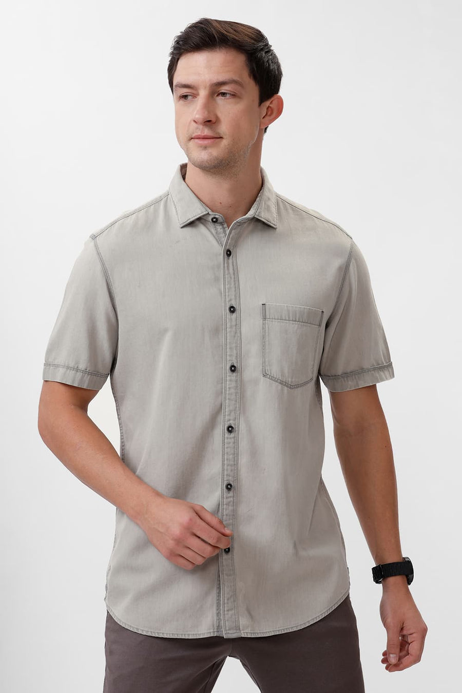 BASICS SLIM FIT BLACK ICE COTTON SULPHUR HALFSLEEVES SHIRT