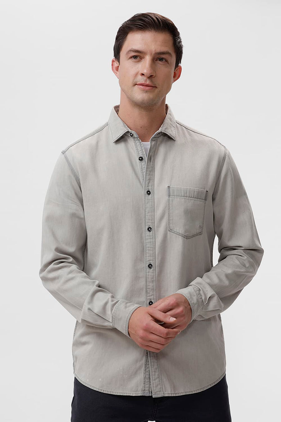BASICS SLIM FIT BLACK ICE COTTON SULPHUR SHIRT