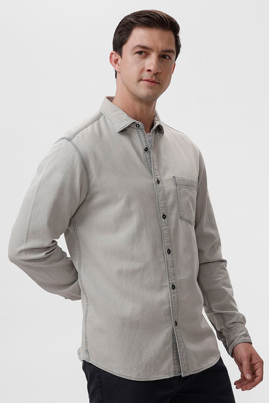 BASICS SLIM FIT BLACK ICE COTTON SULPHUR SHIRT
