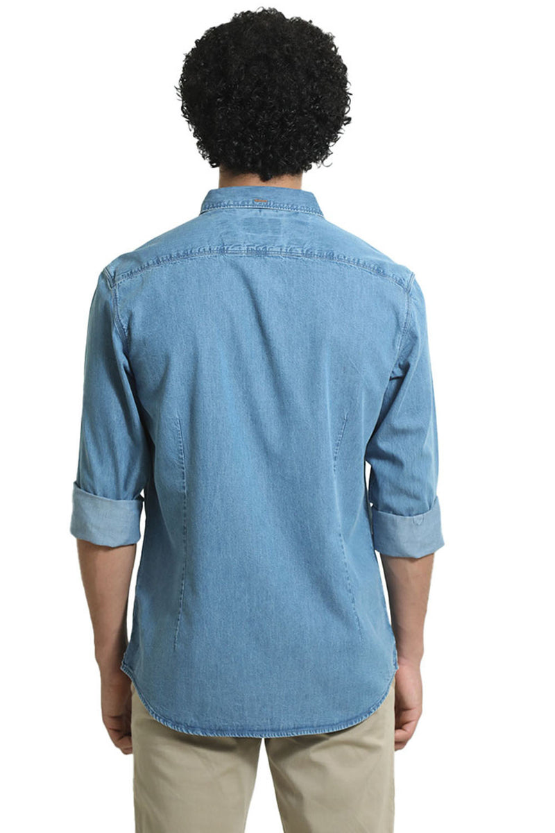 SLIM FIT COTTON INDIGO SHIRT