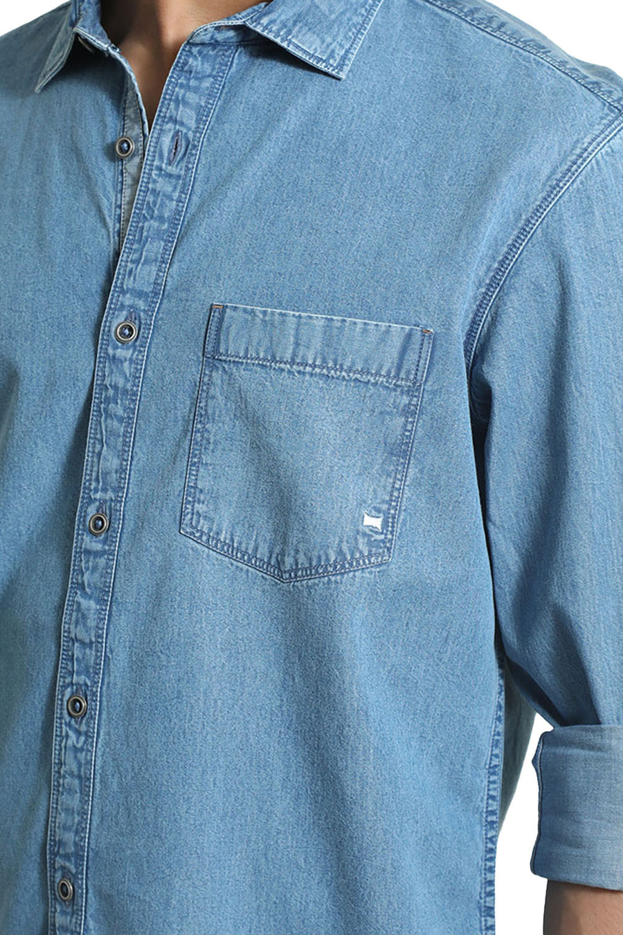 BASICS SLIM FIT BLUE HEAVEN COTTON INDIGO SHIRT