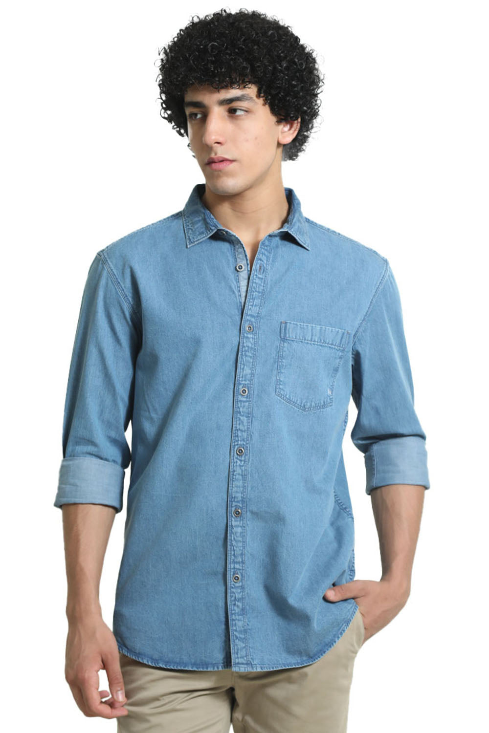 SLIM FIT COTTON INDIGO SHIRT