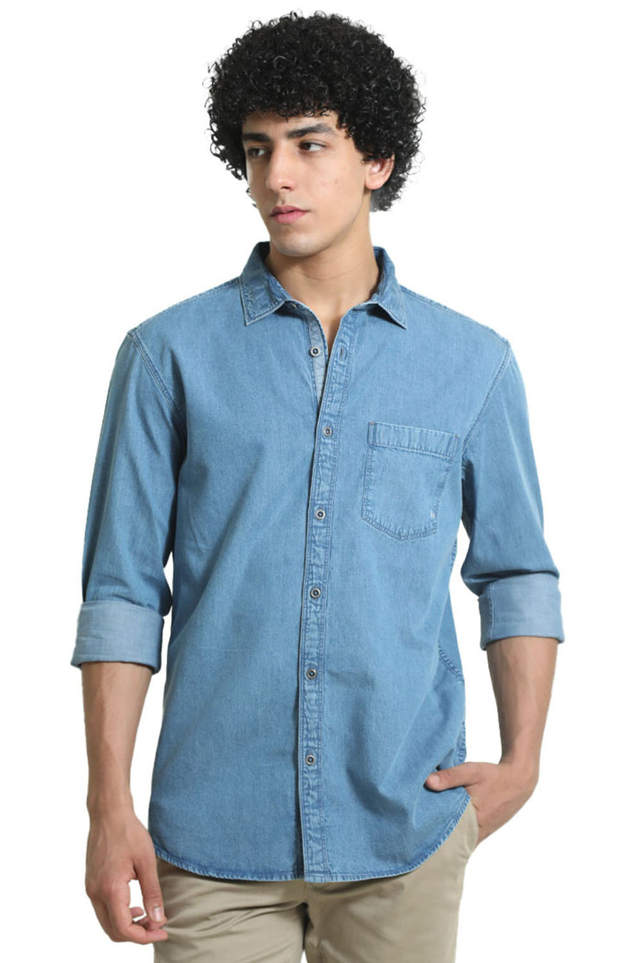 BASICS SLIM FIT BLUE HEAVEN COTTON INDIGO SHIRT