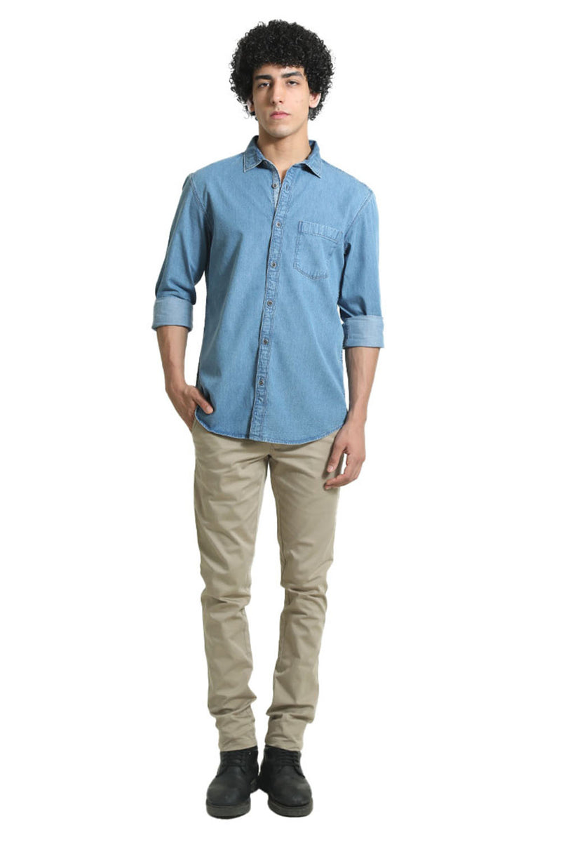 SLIM FIT COTTON INDIGO SHIRT