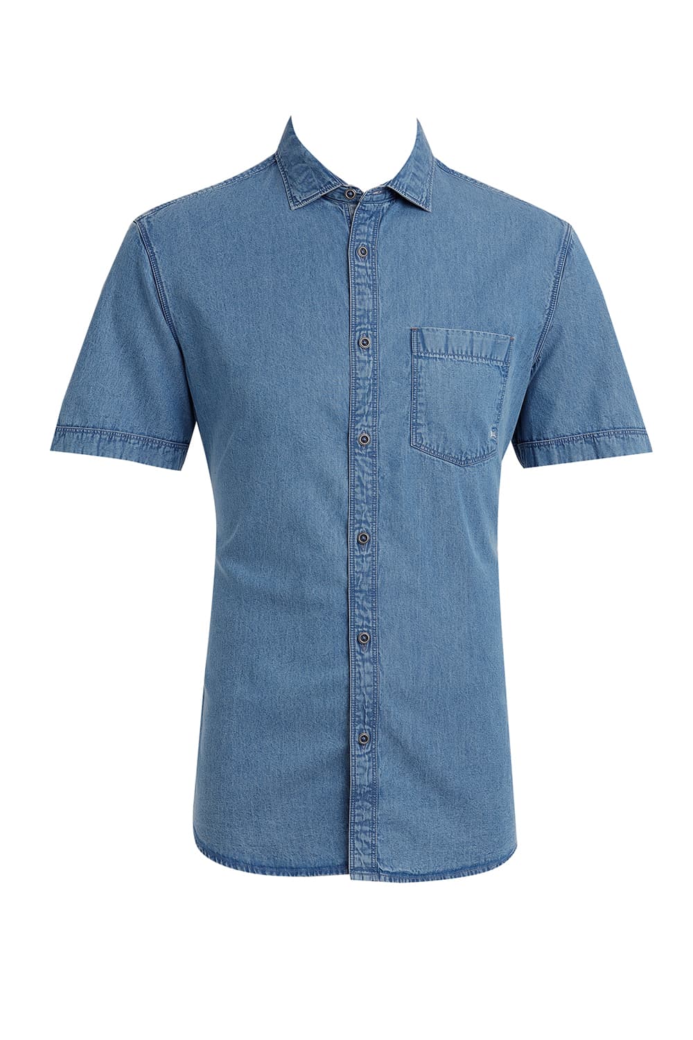 SLIM FIT COTTON INDIGO HALFSLEEVES SHIRT