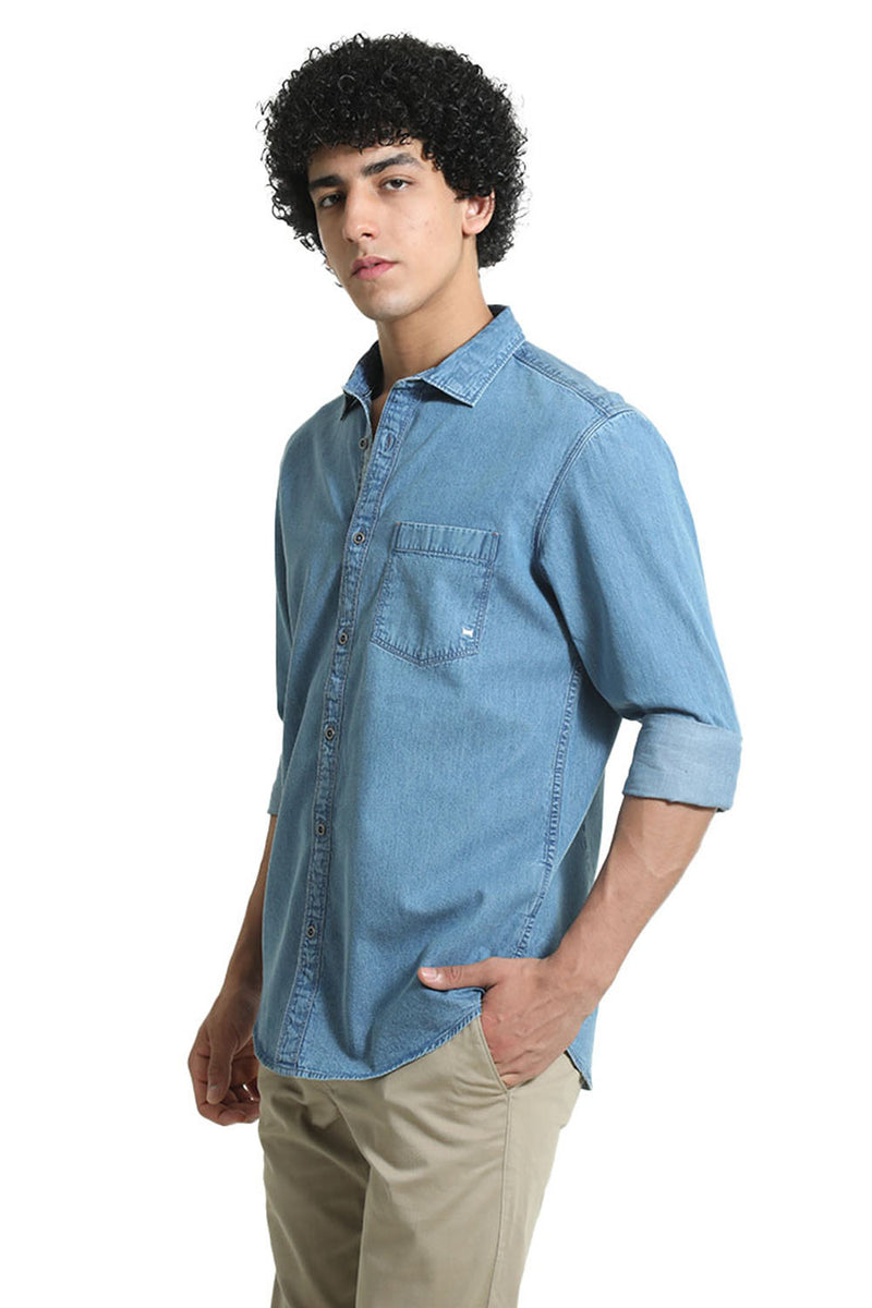 SLIM FIT COTTON INDIGO SHIRT