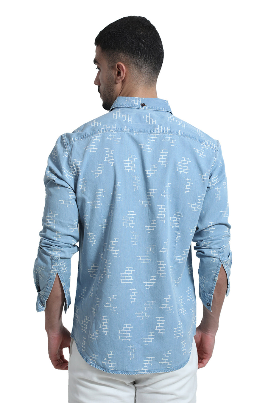 BASICS SLIM FIT WINTER BLUE COTTON INDIGO PRINT SHIRT