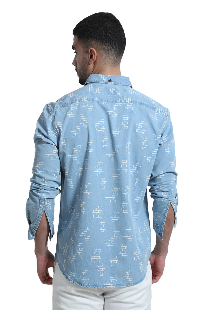 SLIM FIT COTTON INDIGO PRINT SHIRT