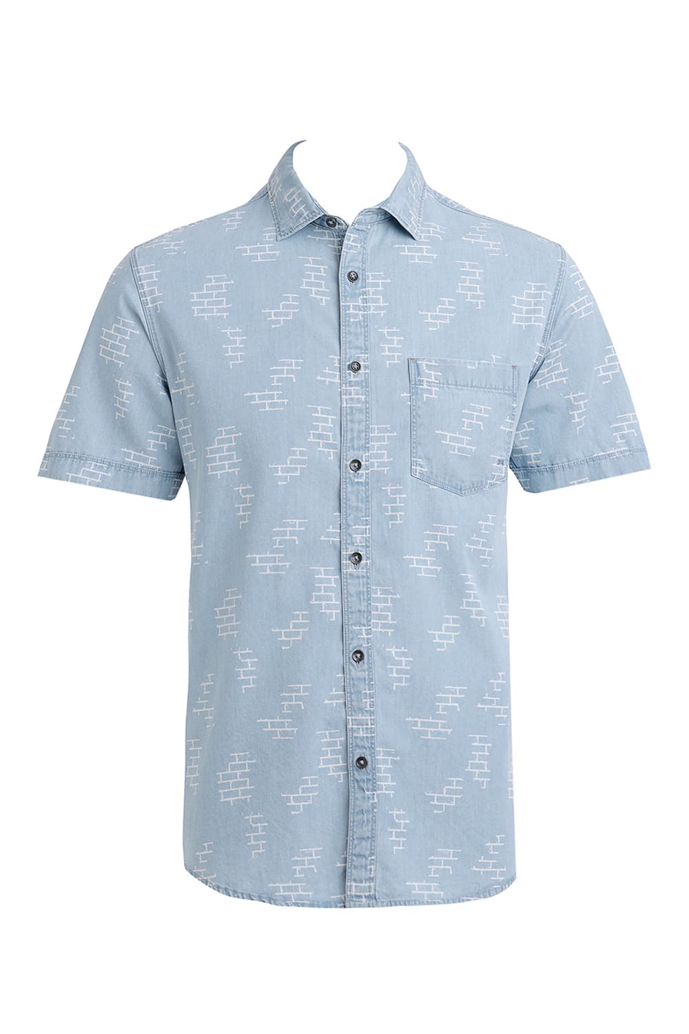 SLIM FIT COTTON INDIGO PRINT HALFSLEEVES SHIRT