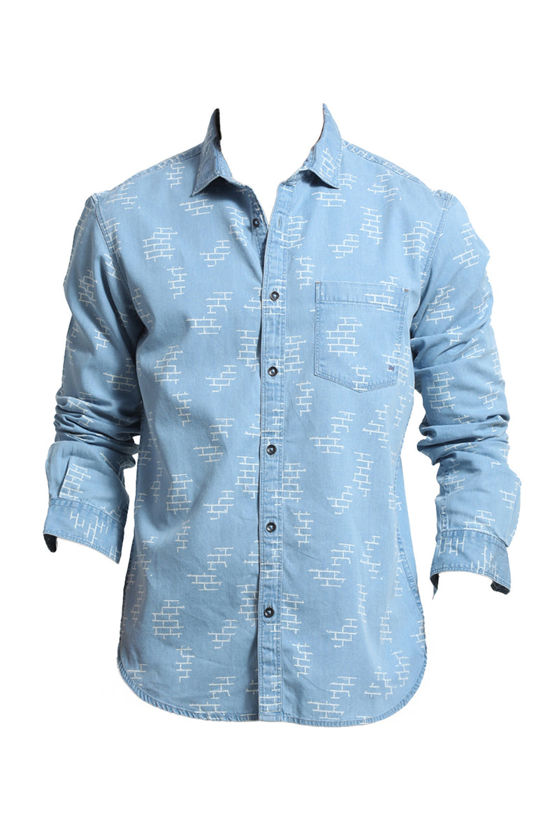 SLIM FIT COTTON INDIGO PRINT SHIRT