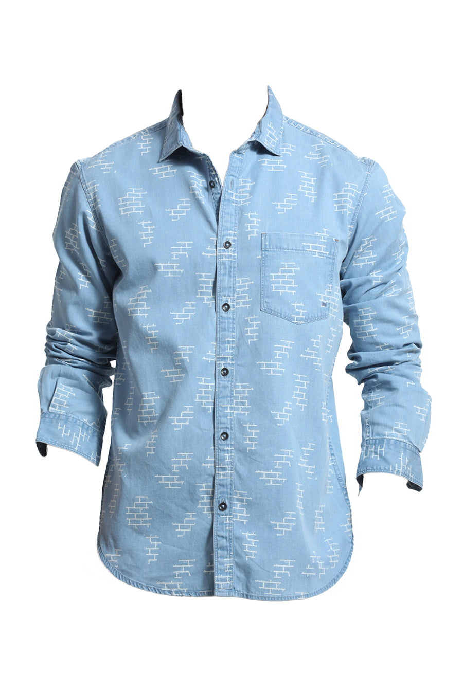 BASICS SLIM FIT WINTER BLUE COTTON INDIGO PRINT SHIRT