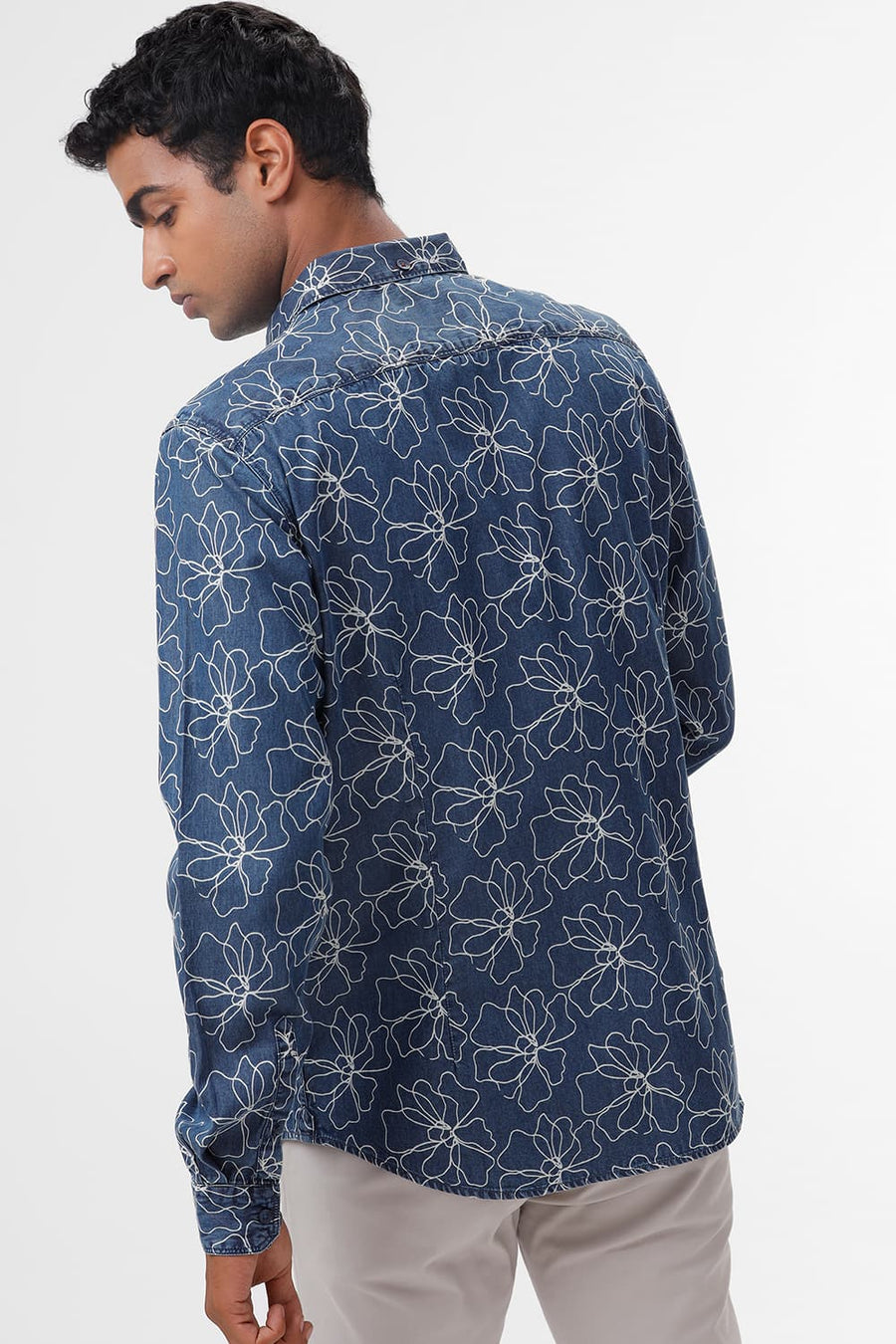 BASICS SLIM FIT BLUE SEA COTTON INDIGO PRINT SHIRT