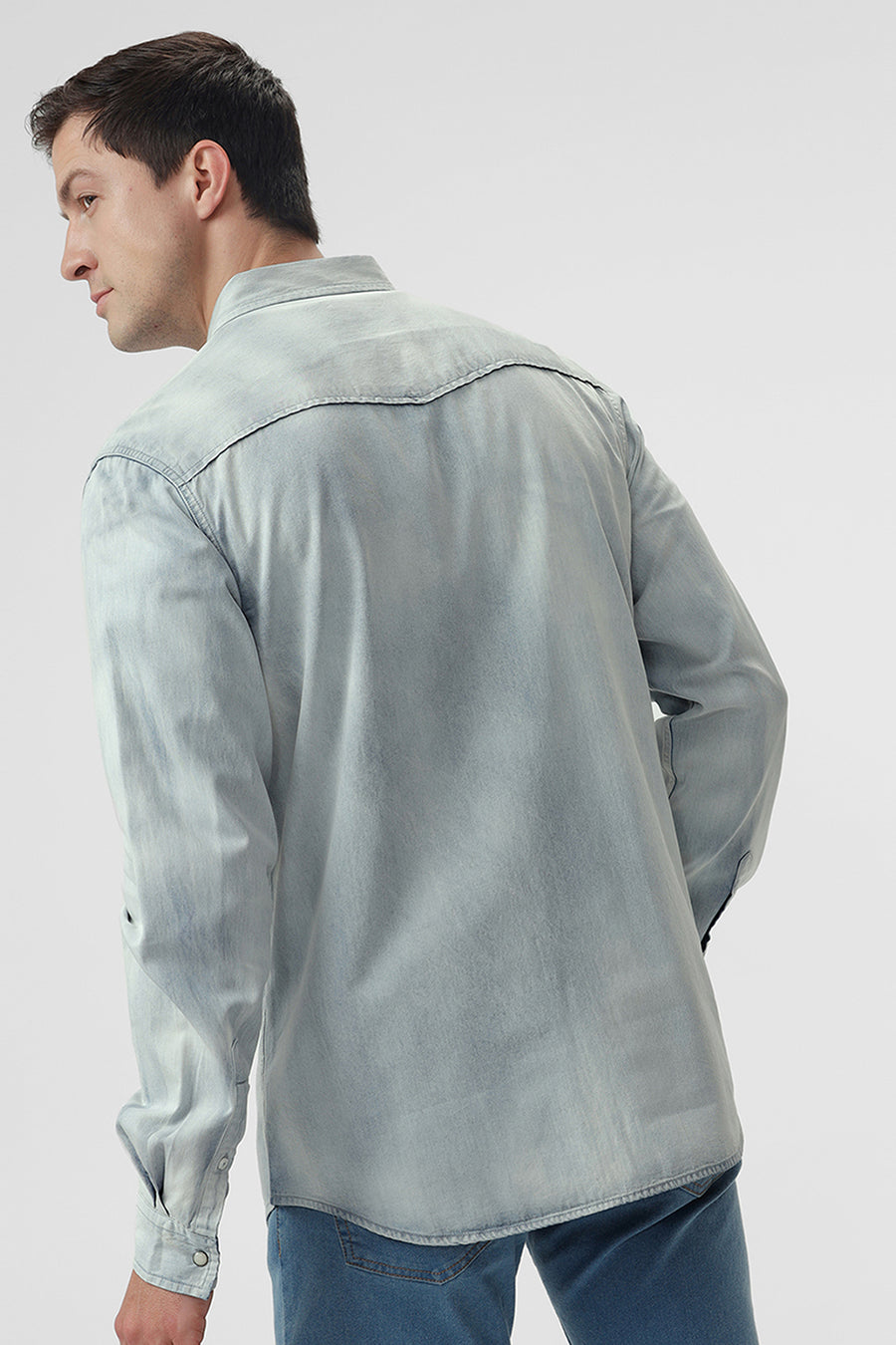 BASICS SLIM FIT ICE BLUE COTTON INDIGO SHIRT